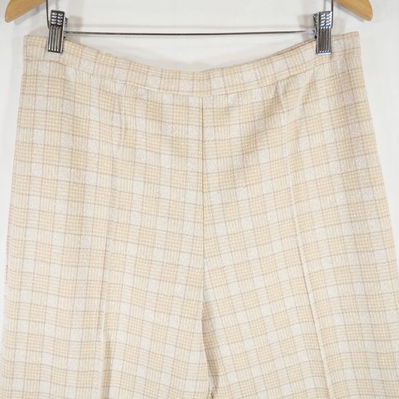 Vintage Usia Women's Tweed Dress Pants Cream Tan Elastic Waist Polyester Size 16 - Picture 2 of 11
